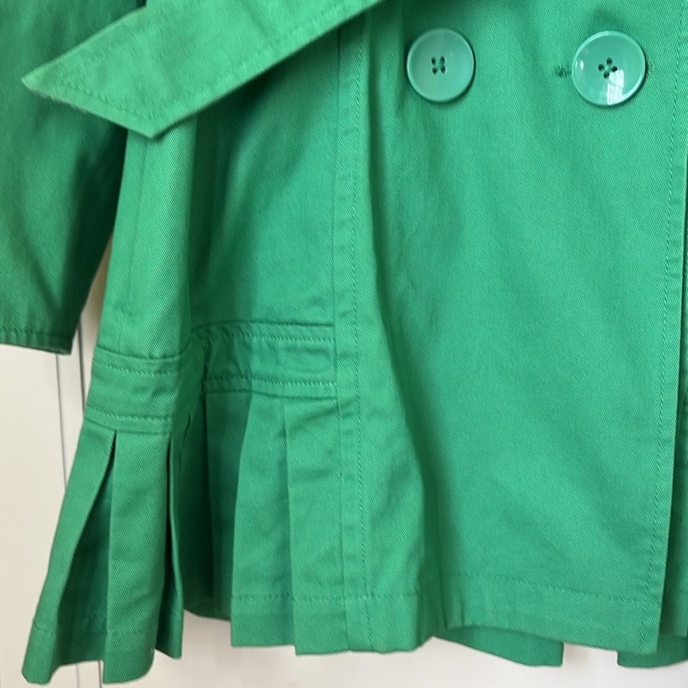 Green Trench Coat Double Breasted KC Parker Size 7 - 8  Vintage Wicked NWT - Picture 4 of 11